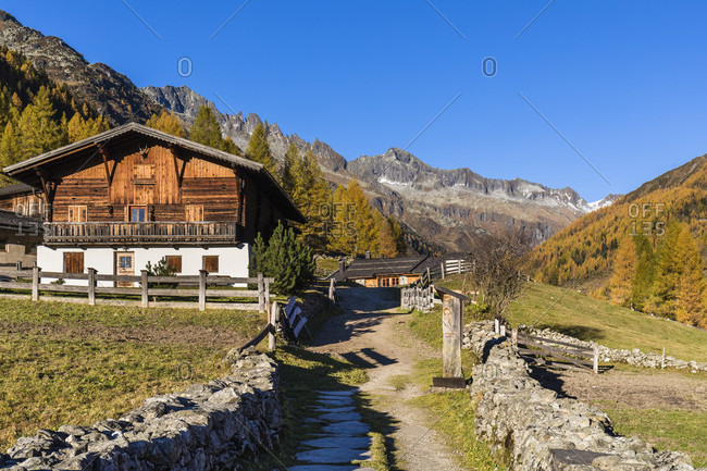 Prastmann Alm in autumn, Prettau, Kasern, Ahrntal Valley, Pusteria Valley, Dolomites, Bolzano district, TrentinoAlto Adige, South Tyrol, Italy
