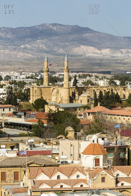 Elevated view on the Selimiye Mosque in the turkish part of Lefkosia, Nicosia, Cyprus