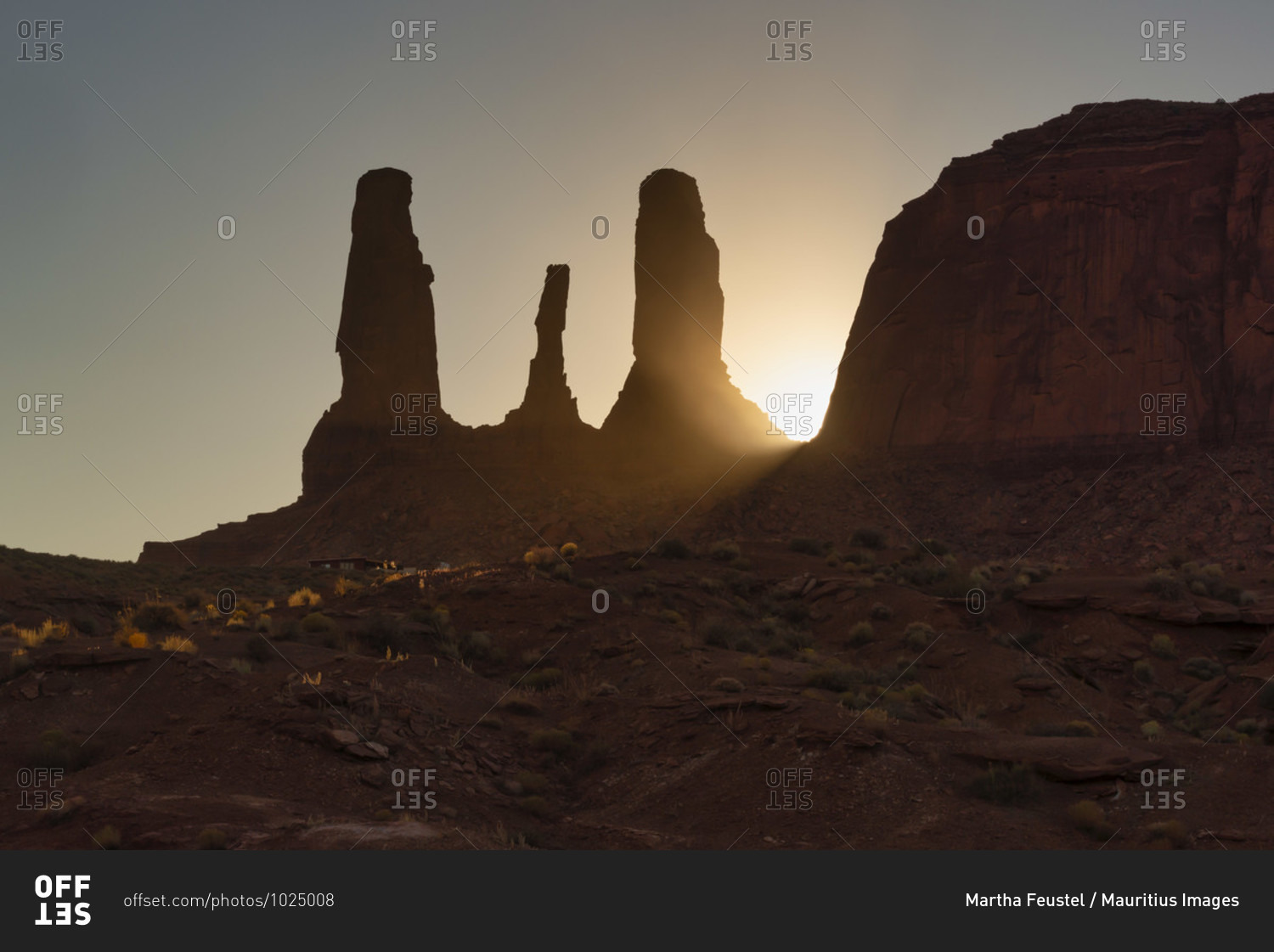 Monument Valley in Arizona, Navajo Indian Reservation, rock formations in the evening light