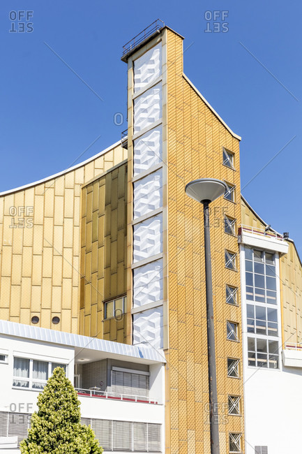 June 14, 2019: Berlin Philharmonic, Kulturforum, Tiergarten, house facade, architecture, Berlin, Germany