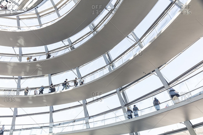 June 13, 2019: Reichstag dome, inside, visitor, Reichstag, Bundestag, government district, Berlin, Germany