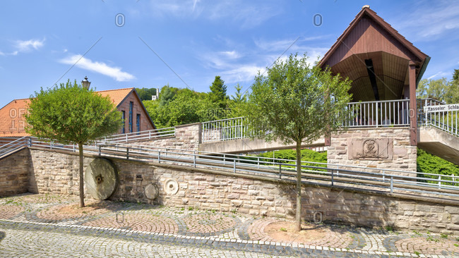 Pedestrian bridge, Fulda, river, Tillyschanze, observation tower, Hann. Menden, Lower Saxony, Germany, Europe