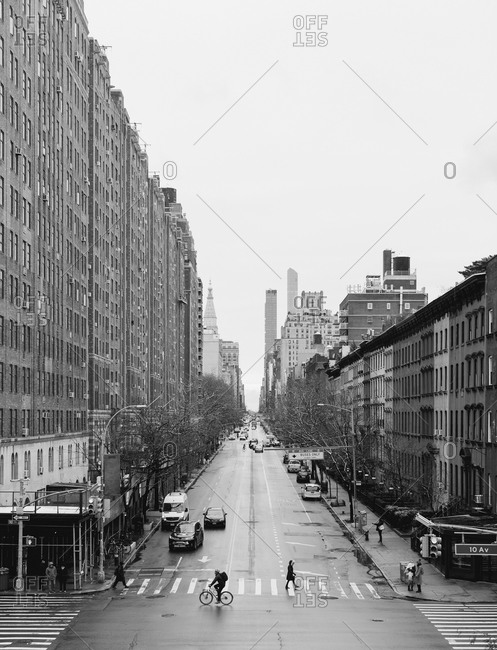 Urban buildings and city street, New York City, New York, USA