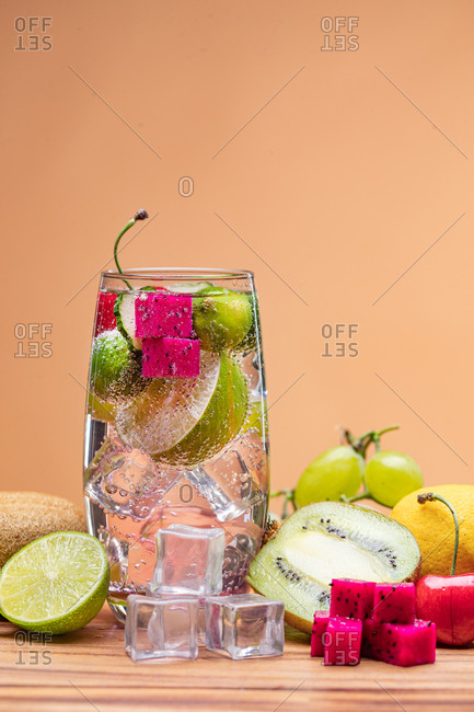 Fruity refreshing drink with bubbles