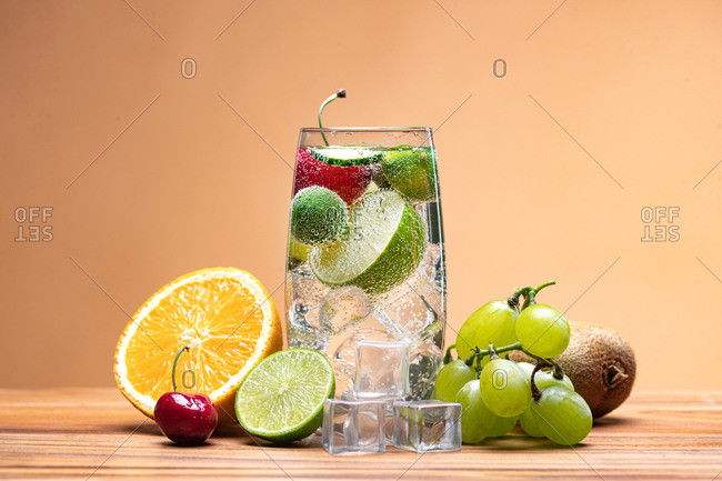 Fruity refreshing drink with bubbles