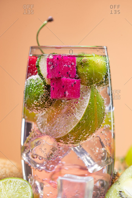 Glass of a refreshing carbonated drink