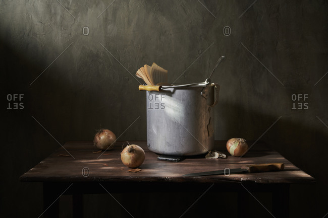 Soup from books. Conceptual still life