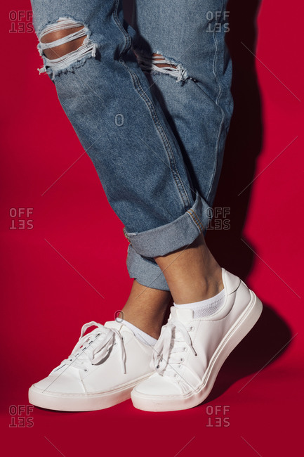 Kiki White Leather Zip Sneaker - Blue Bungalow