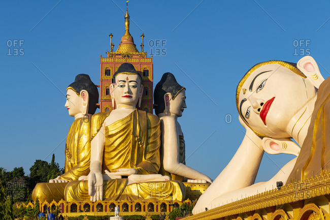 Myanmar- Mon State- Ko Yin Lay Pagoda and giant statue of reclining Buddha in Pupawadoy Monastery