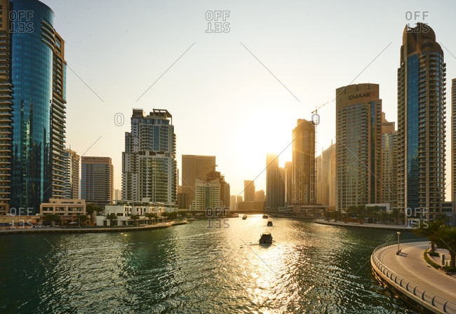 November 22, 2016: Dubai, UAE, Emirates, United Arabic Emirates, Middle East, Africa, Dubai Harbor at Sunset,