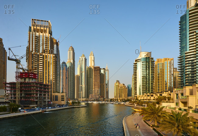 November 22, 2016: Dubai, UAE, Emirates, United Arabic Emirates, Middle East, Africa, Dubai Harbor at Sunset,