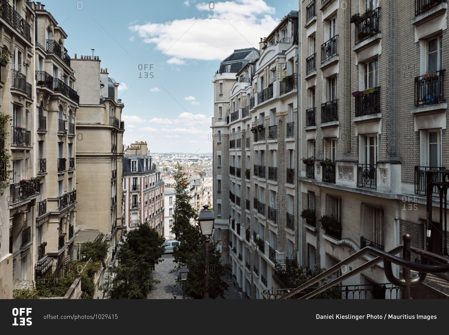 Europe, France, Paris, Montmartre, Residential Buildings with view to City