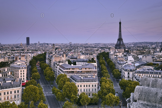 Aerial View Of Paris Street, View From Arc De Triomphe. Stock