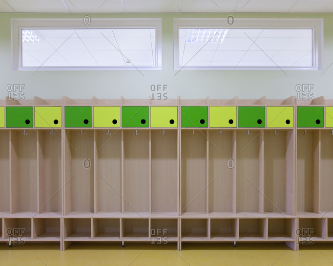 Empty Kindergarten School Lockers from a distance