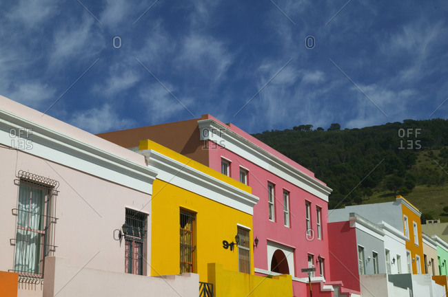 Colorful houses in the historic Bo Kaap district in central Cape Town, South Africa.