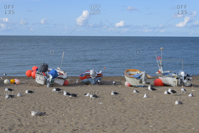 Beach with fishing boats, Kitzmiller, national park thy, north sea, north Jutland, Denmark