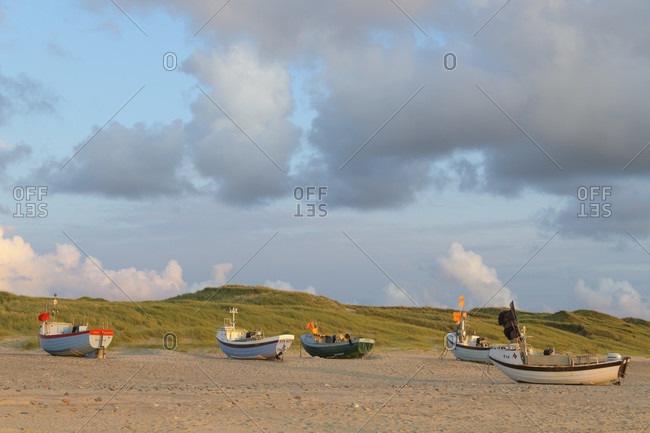 August 14, 2019: Fishing boat on beach, stenbjerg, snedsted, national park thy, north sea, north Jutland, Denmark