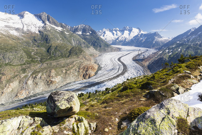 Swiss alps aletsch glaciers aginst mount wannenhorn (3906m), unesco world heritage, rhone valley