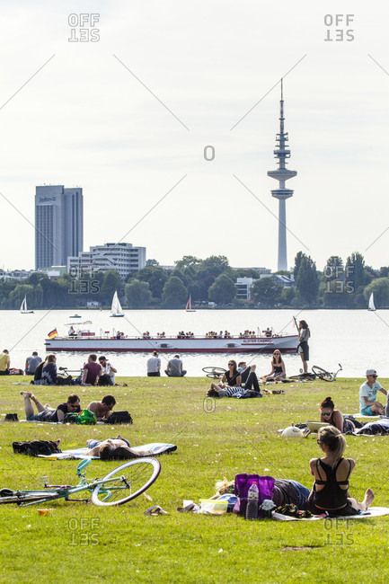 August 2, 2015: A sunny day in august on the banks of the alster in hamburg