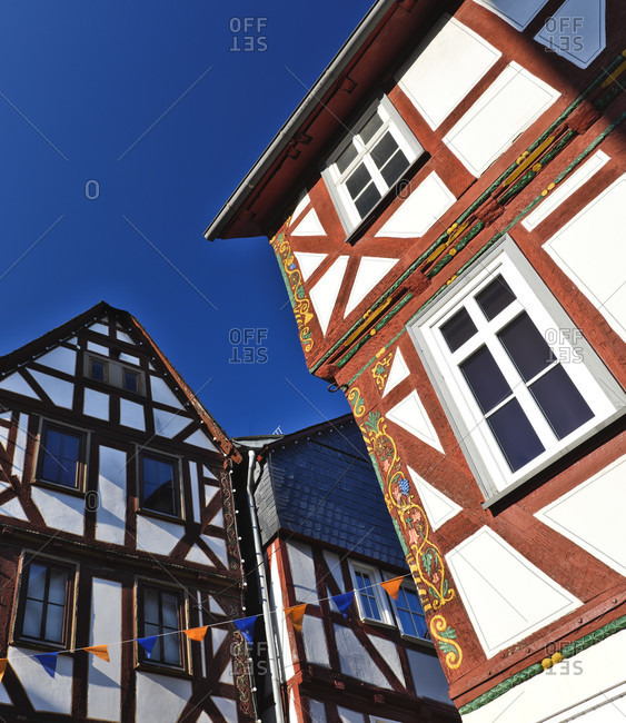 Europe, germany, hesse, nassau-dillenburg, orange city dillenburg, german half-timbered street, half-timbered gable in the main street