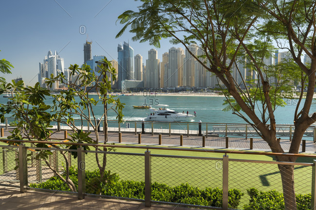 January 17, 2020: View of the dubai marina skyscrapers from bluewater island, dubai, united arab emirates