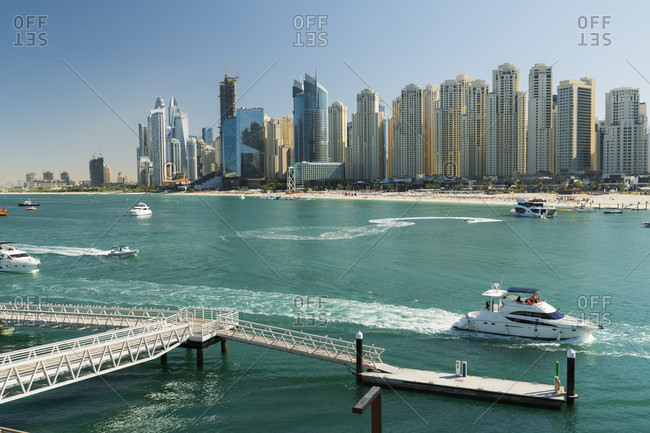 January 17, 2020: View of the dubai marina skyscrapers from bluewater island, dubai, united arab emirates
