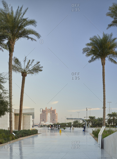 January 19, 2020: Palm trees, fairmont marina resort, abu dhabi, united arab emirates