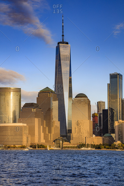 United States - October 5, 2018: View from New Jersey towards Lower Manhattan at sunset