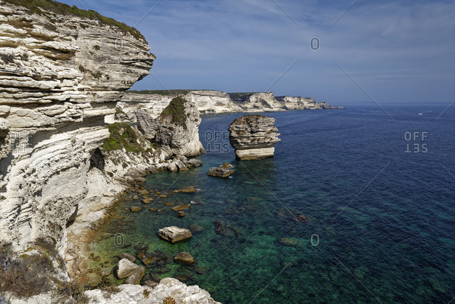France- Corse-du-Sud- Bonifacio- Scenic view of coastal chalk cliffs