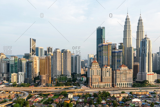Skyline of traditional neighborhood in the financial buildings of Kuala Lumpur, Malaysia