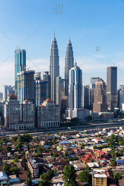 Skyline of traditional neighborhood in the financial buildings of Kuala Lumpur, Malaysia