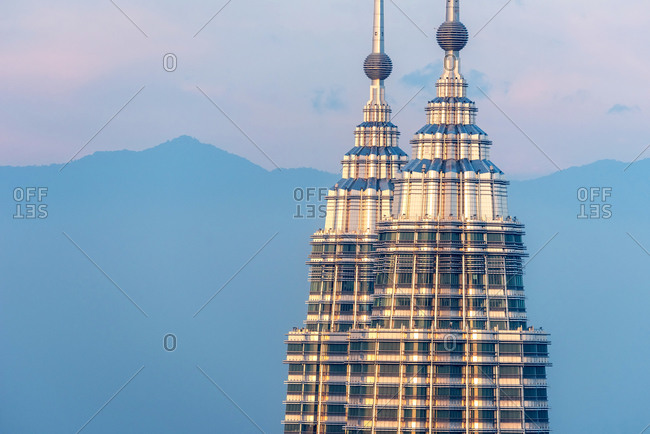 March 18, 2018: Petronas Twin Towers at blue hour in Kuala Lumpur, Malaysia