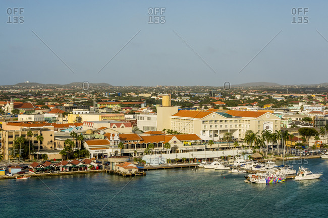 March 15, 2018: Aerial view of Oranjestad, Aruba, ABC Islands, Dutch Antilles, Caribbean, Central America