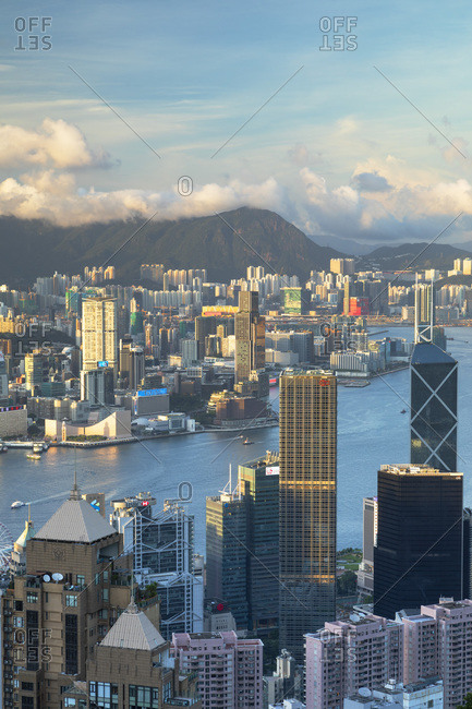 August 7, 2020: Skyline of Hong Kong Island and Kowloon, Hong Kong, China, Asia