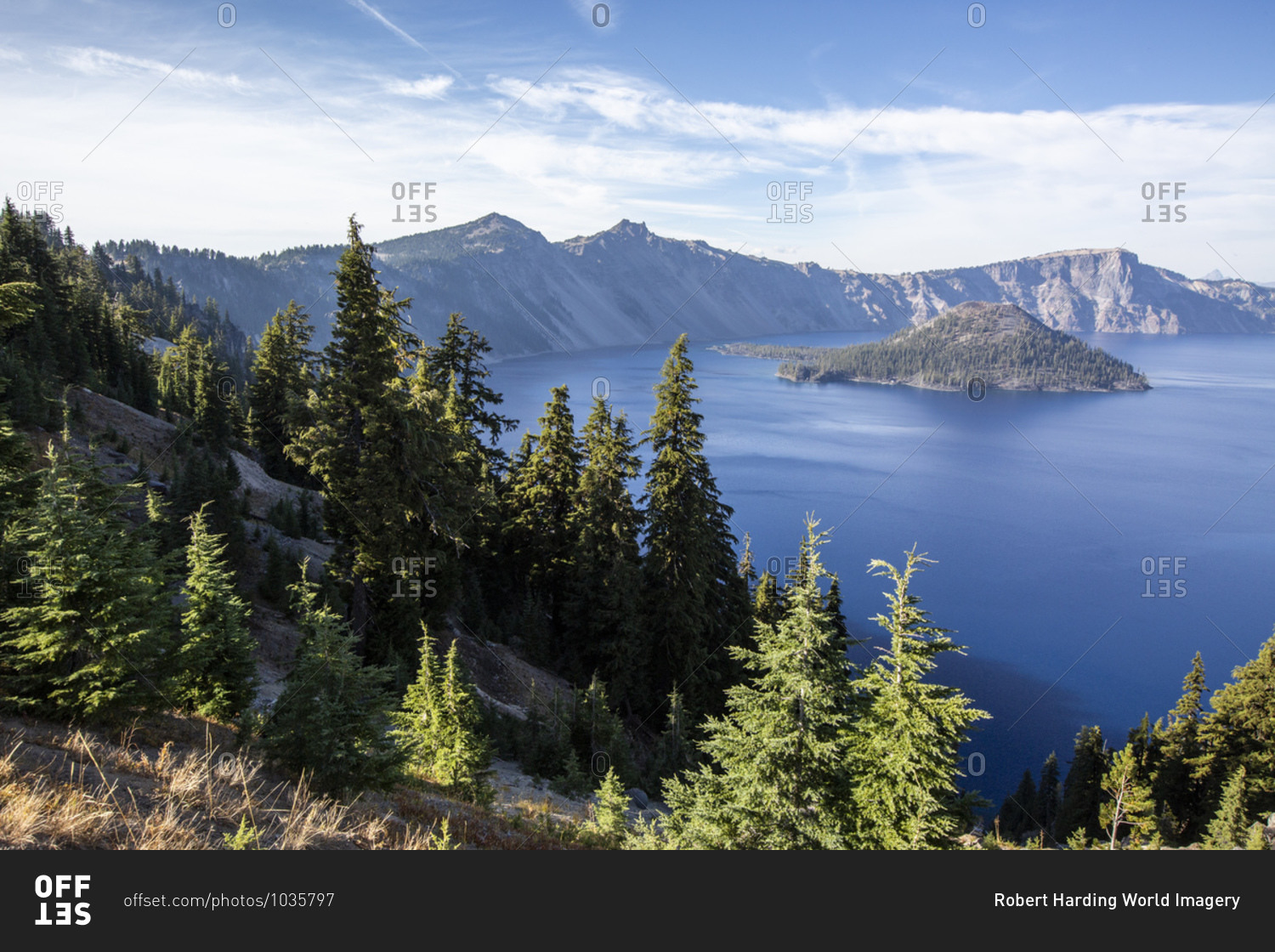 Wizard Island in Crater Lake, the deepest lake in the United States, Crater Lake National Park, Oregon, United States of America, North America