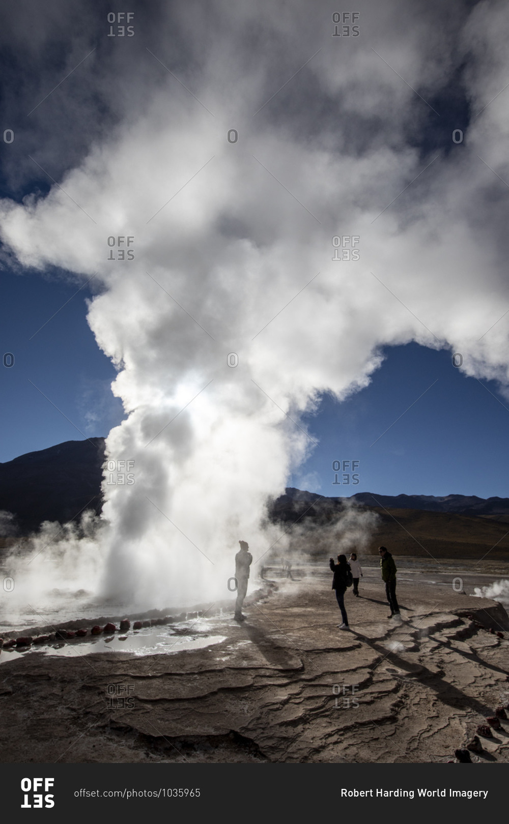 Tourists at the Geysers del Tatio (El Tatio), the third largest geyser field in the world, Andean Central Volcanic Zone, Antofagasta Region, Chile, South America