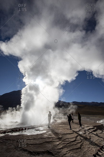 Tourists at the Geysers del Tatio (El Tatio), the third largest geyser field in the world, Andean Central Volcanic Zone, Antofagasta Region, Chile, South America