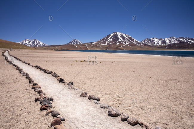 Path to Laguna Miscanti, a brackish lake at an altitude of 4140 meters in the Andean Central Volcanic Zone, Chile, South America