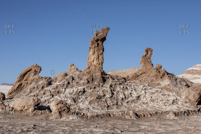 The stone formation Tres Marias, Valle de le Luna, Los Flamencos National Reserve, Antofagasta Region, Chile, South America