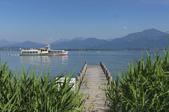 Excursion boat on Lake Chiemsee, Chiemgau, Upper Bavaria, Germany, Europe