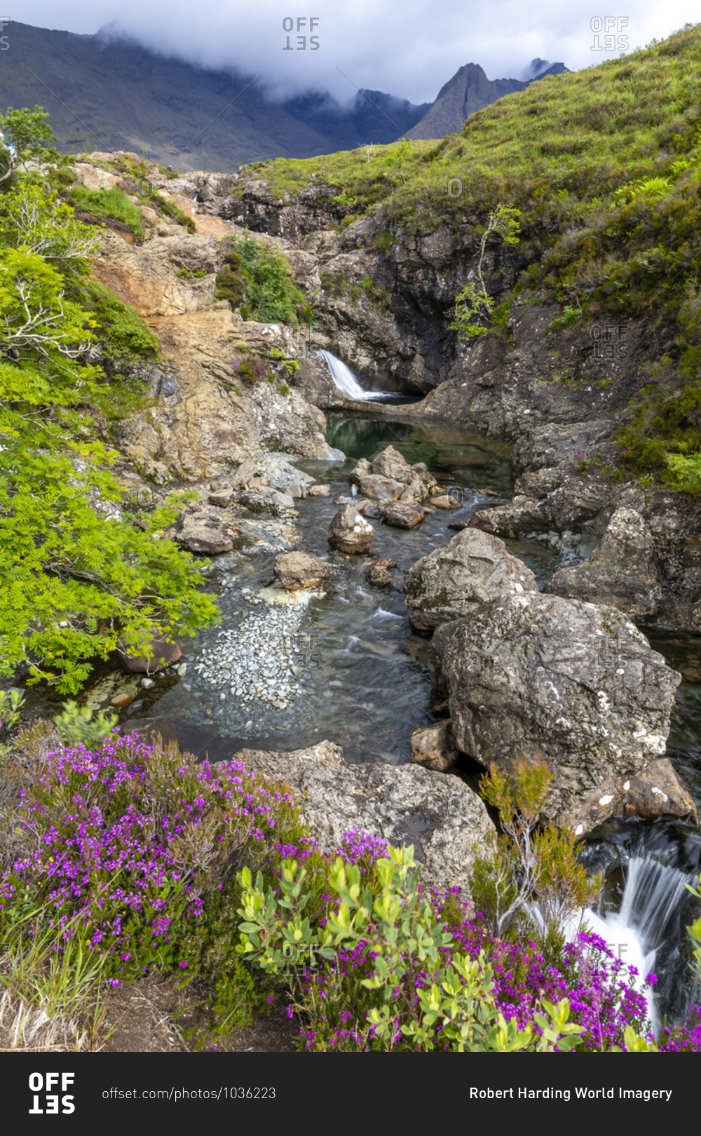 Waterfall at Fairy Pools, Glen Brittle, Isle of Skye, Inner Hebrides, Highlands and Islands, Scotland, United Kingdom, Europe