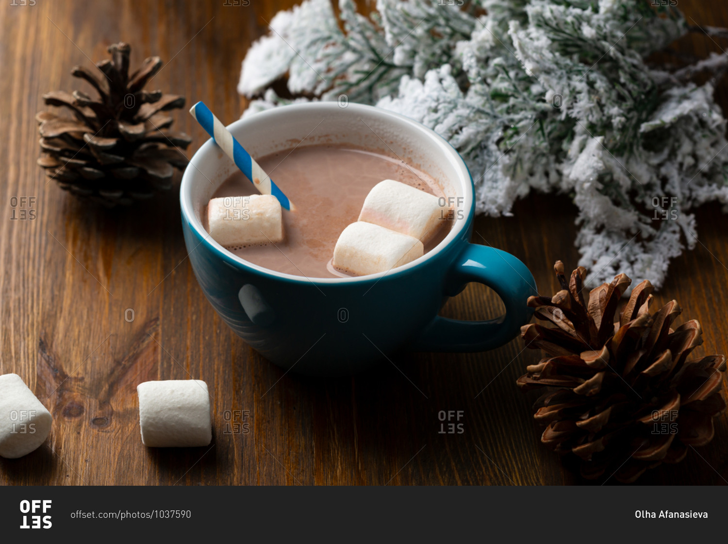 Hot chocolate in a blue mug
