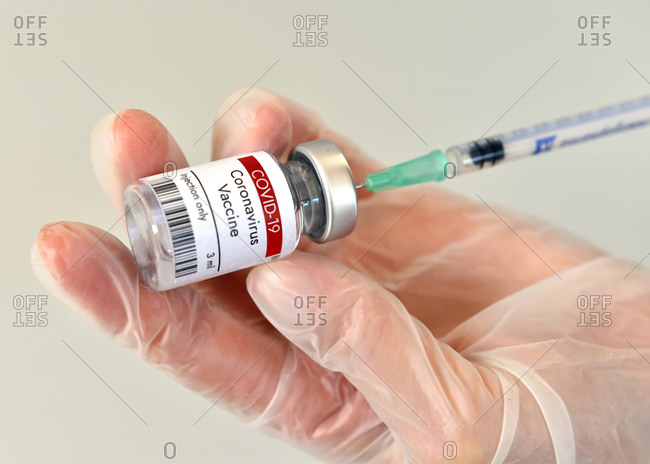 Close up of Coronavirus COVID-19 vaccine vial