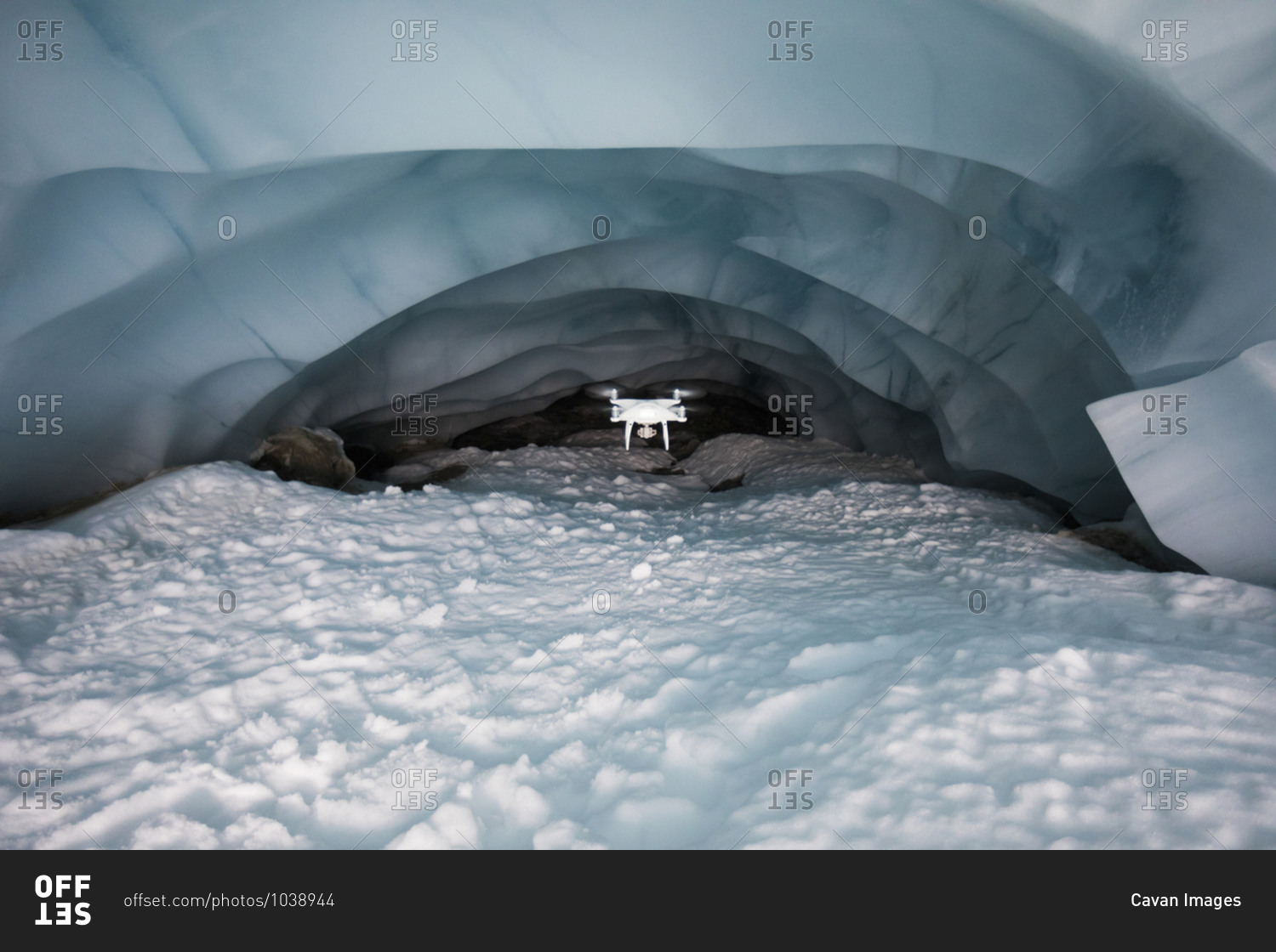 Drone flies deep into glacier cave to document climate change.