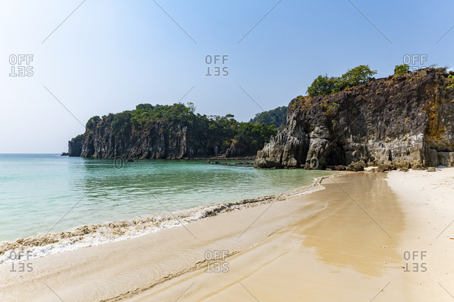 Myanmar- Tanintharyi Region- Sandy coastal beach of Smart Island in summer