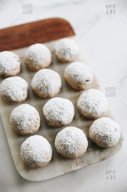 Cookie dough balls sprinkled with powdered sugar