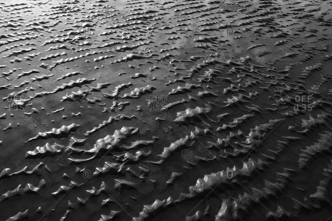 Beach sand at low tide and natural ripple patterns.