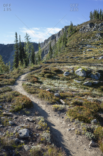 Hiking trail through vast alpine wilderness, along the Pacific Crest Trail