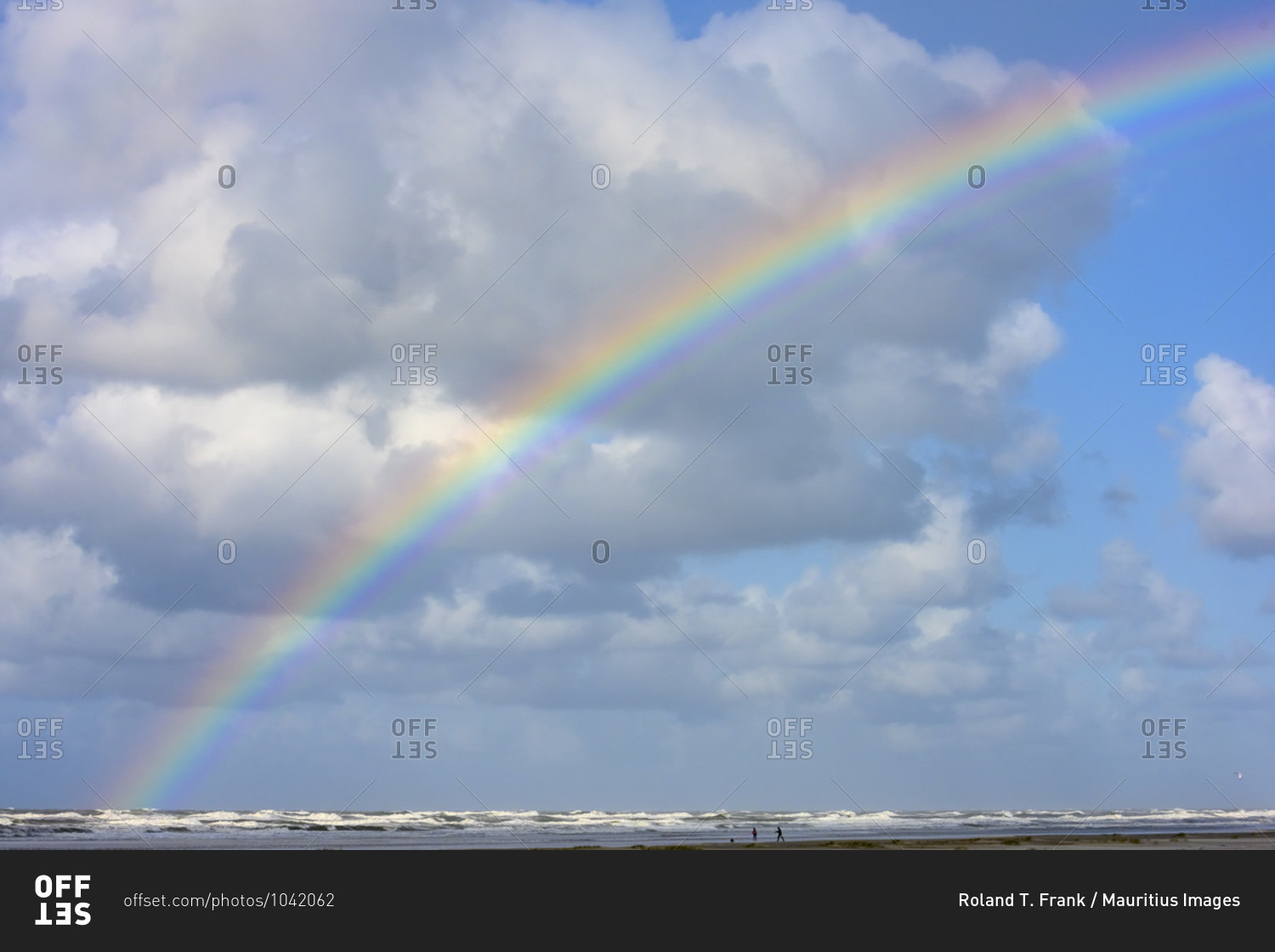 Germany, Lower Saxony, East Frisia, Juist, rainbow on the beach.