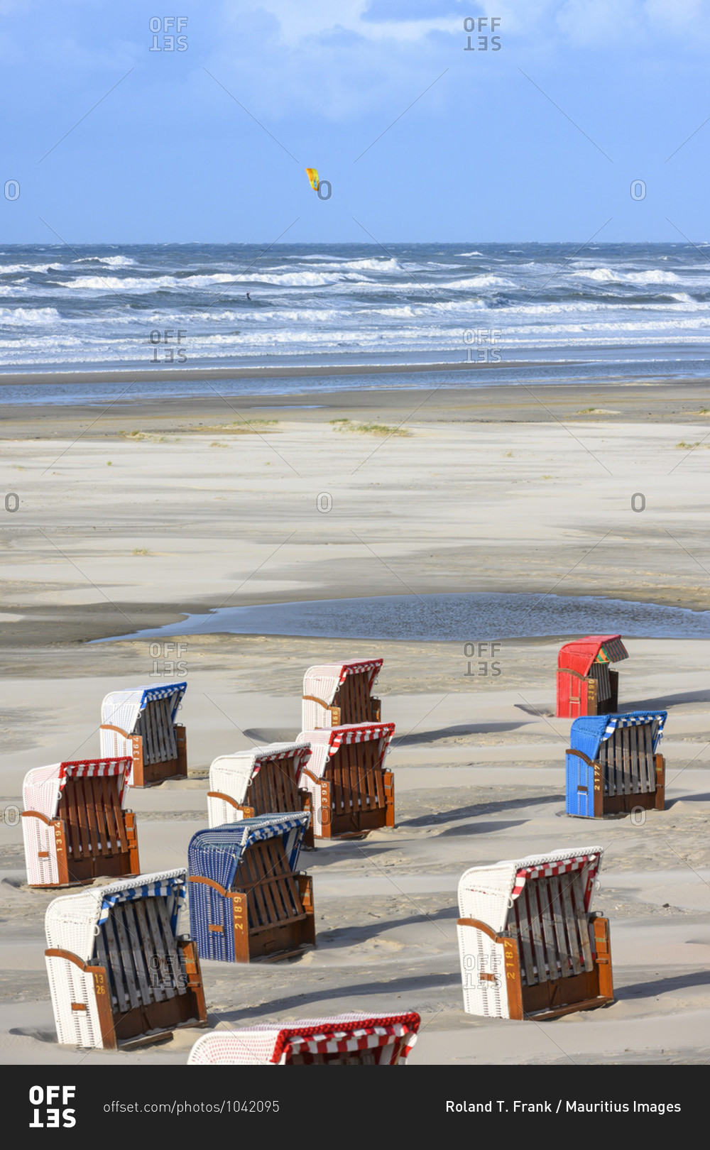 Germany, Lower Saxony, East Frisia, Juist, the beach with beach chairs.
